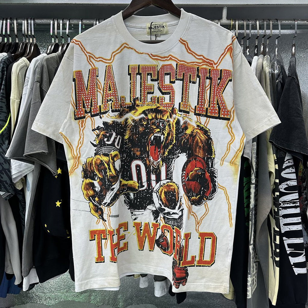 MAJESTIK Fearless 00 Football Bear Graphic T-Shirt